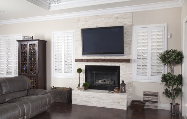 Plantation shutters in a living room